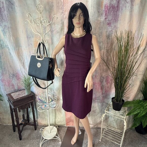 NEW 📌Ivanka Trump Sleeveless Aubergine Sunburst Sheath Midi Dress - Picture 1 of 15